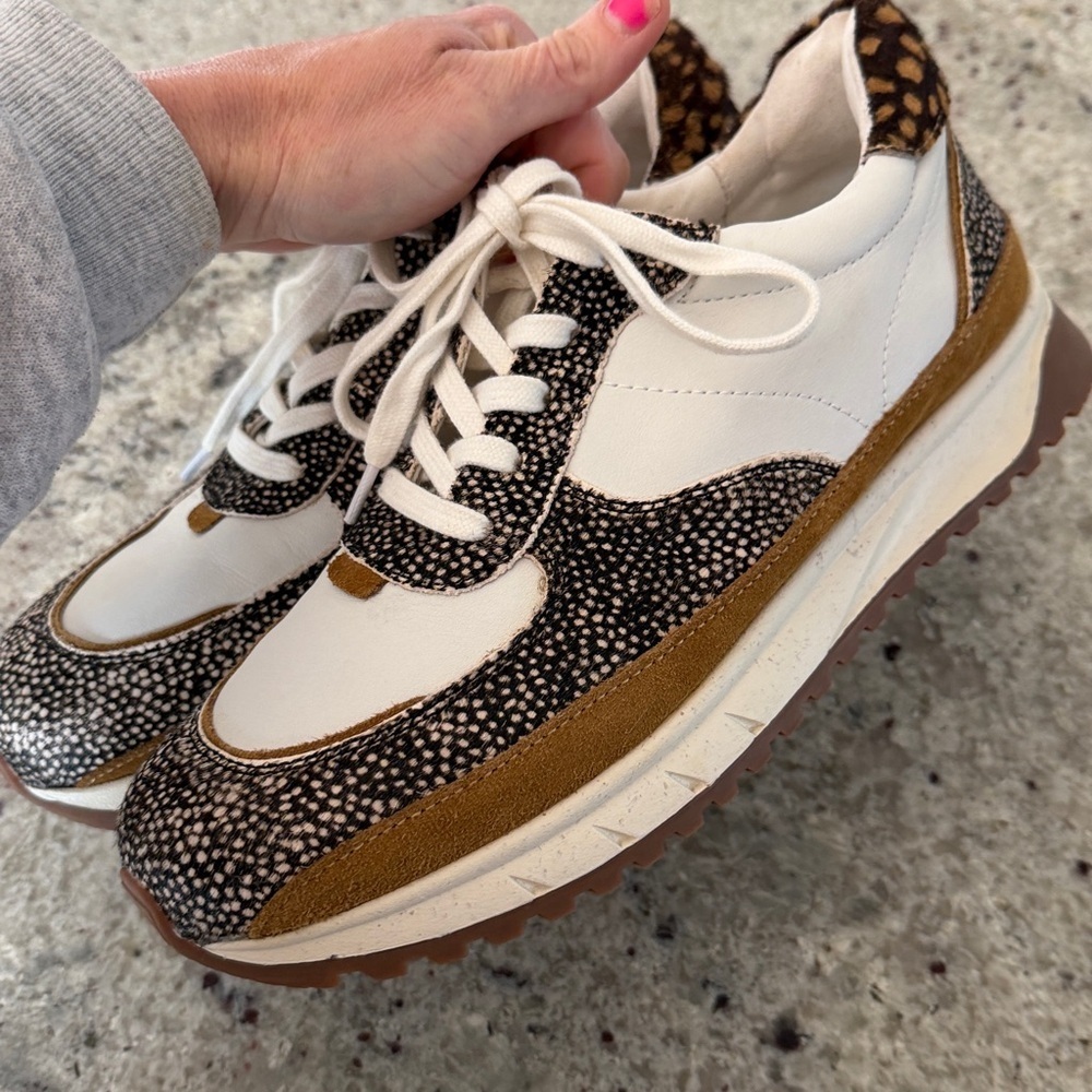 NEW Madewell Kick-Off Sneakers Tennis Shoes Leopard Fur Leather White Tan 10